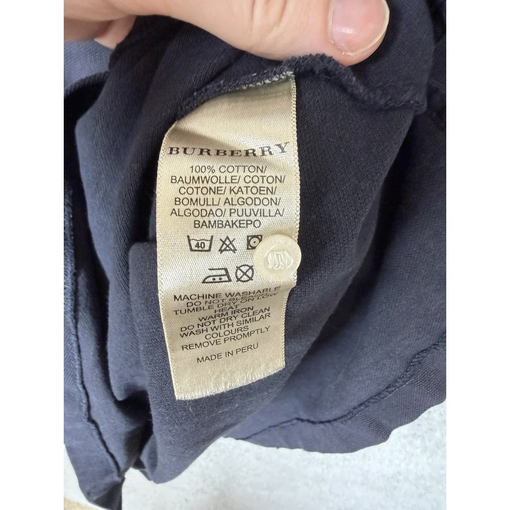Burberry Brit Black Polo Shirt Mens Short Sleeve Nova Check Trim Cotton Classic